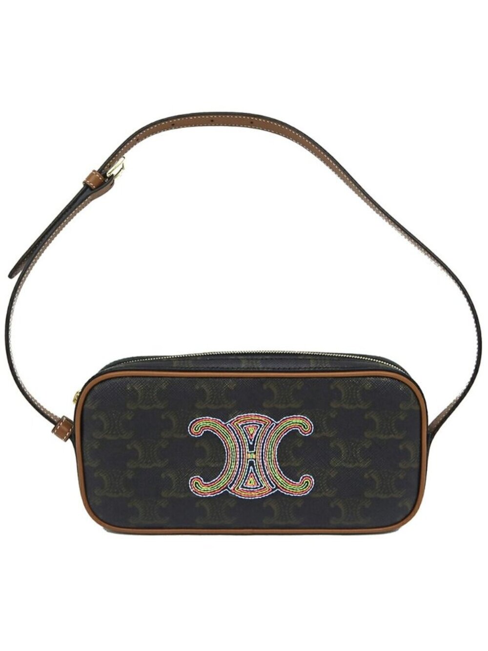 Celine Mini Camera Triomphe Multicolor Logo Brown Leather Pouch